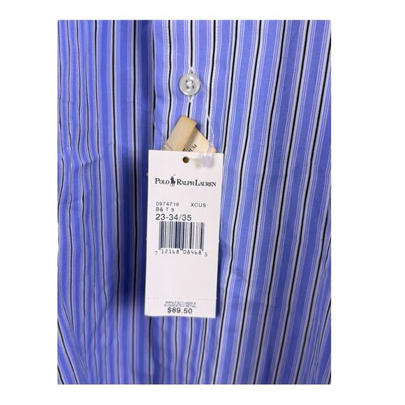 NWT Polo Ralph Lauren Durham Button Down Shirt 23 34/35 4XB Blue Vertical Strip - Picture 7 of 15
